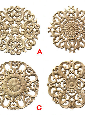 东阳木雕实木欧式圆形贴角花装饰墙饰壁挂家具衣柜门镂空超大花格