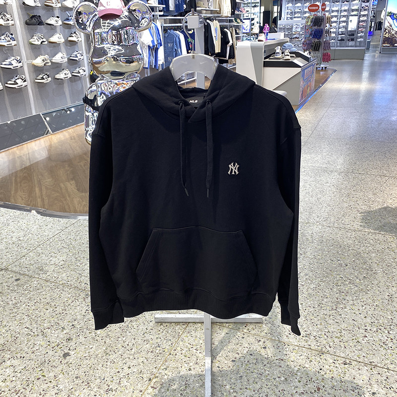 MLB卫衣男女同款情侣百搭纯色宽松运动服休闲连帽套头衫3AHDB0144