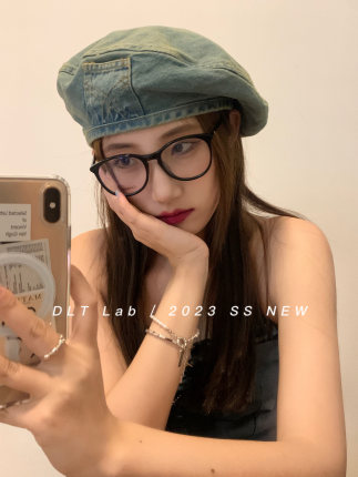 DLT Lab丁老头新品四季百搭牛仔贝雷帽女日系休闲大头围画家帽ins