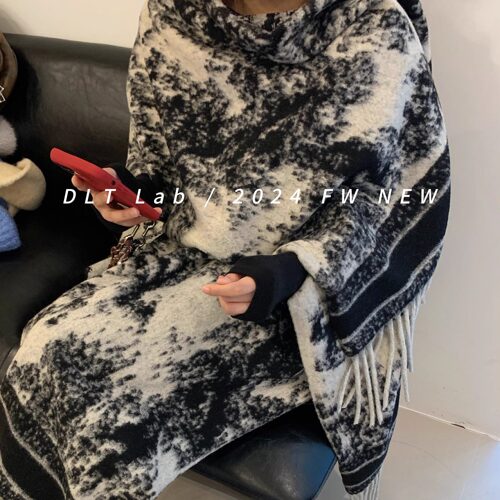 水墨画围巾高级感百搭女冬季