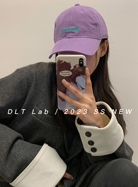 DLTLab丁老头新品韩国学院字母刺绣淡紫色棒球帽女弯檐软顶鸭舌帽