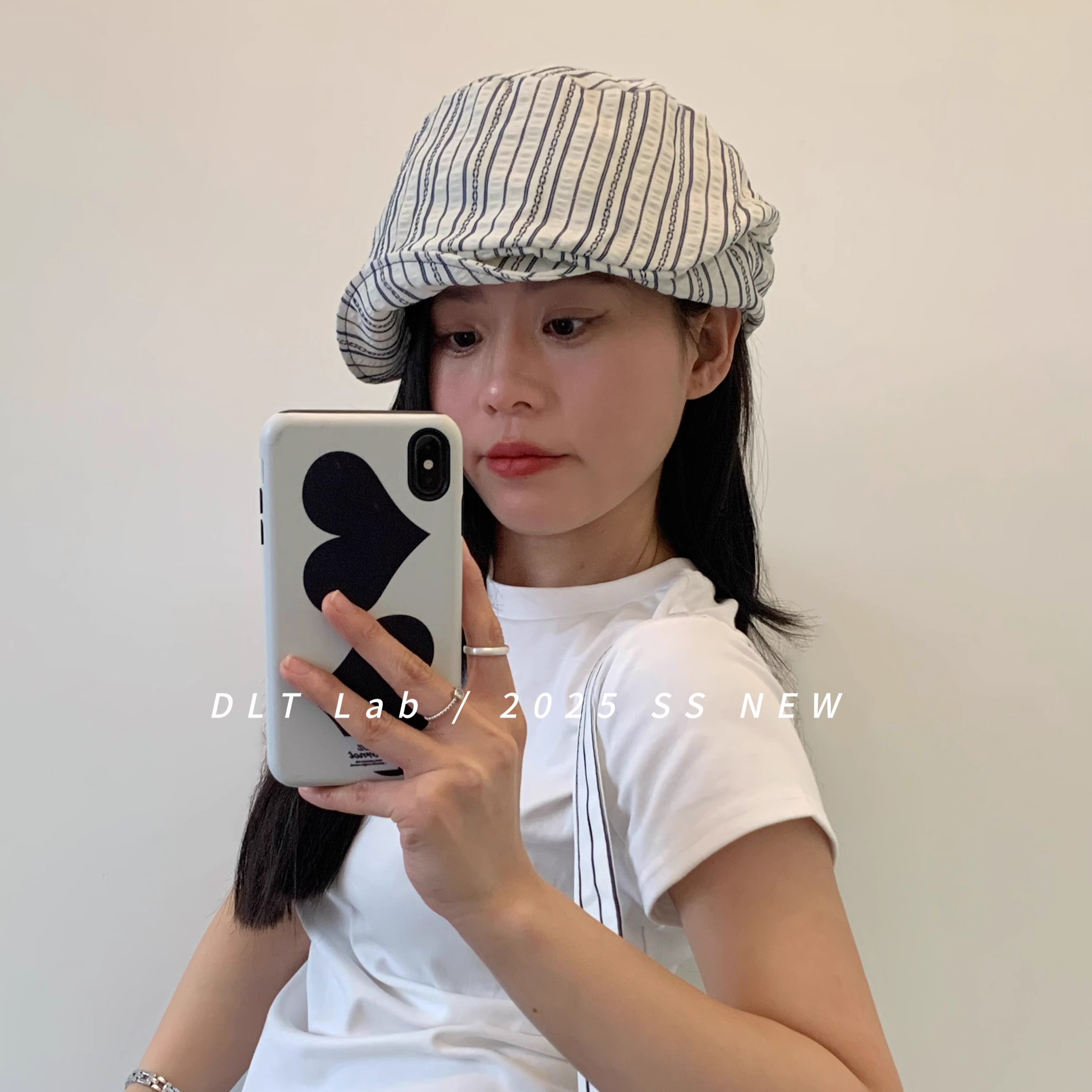 春夏新品条纹大头围显脸小贝雷帽