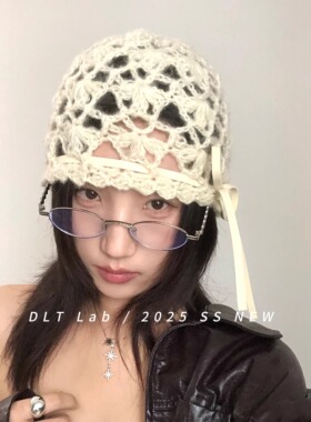 DLT Lab丁老头ins2025新品毛线镂空包头帽春秋韩国小众网红款帽子