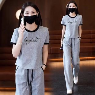 阔腿裤 棉料运动套装 洋气减龄时髦小个子时尚 2025新款 两件套 女夏季