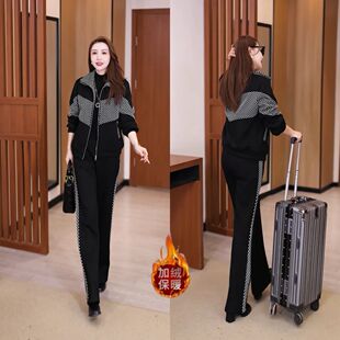 休闲减龄运动服套装 2026冬季 时尚 加绒加厚妈妈装 显瘦两件套女 新款