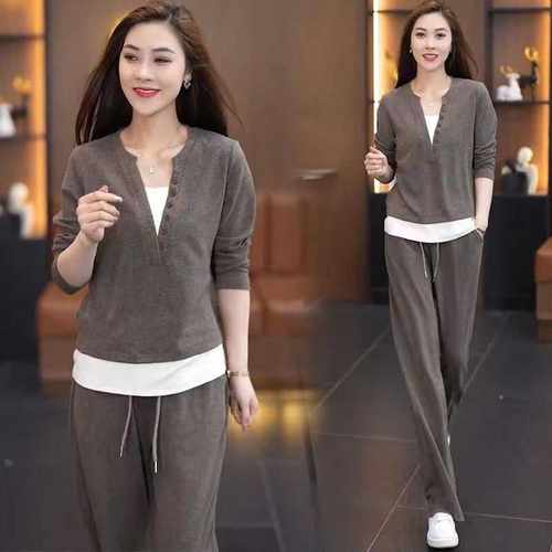拼接新款V领韩版百搭套装卫衣
