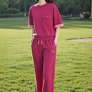 时尚运动服套装女2026夏季新款韩版洋气减龄跑步服宽松显瘦两件套