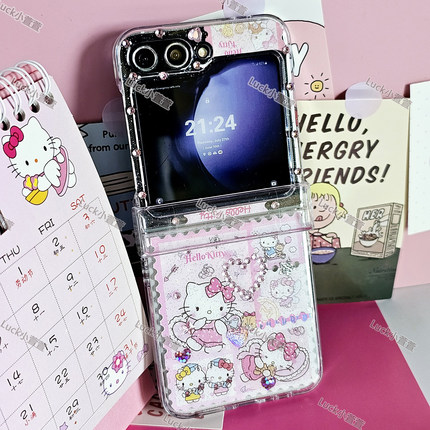 可爱凯蒂猫邮票三星zflip7/6小折叠手机壳motorazr60滴胶壳vivoX华为purax/pocket2小米mix努比亚2oppon3flip