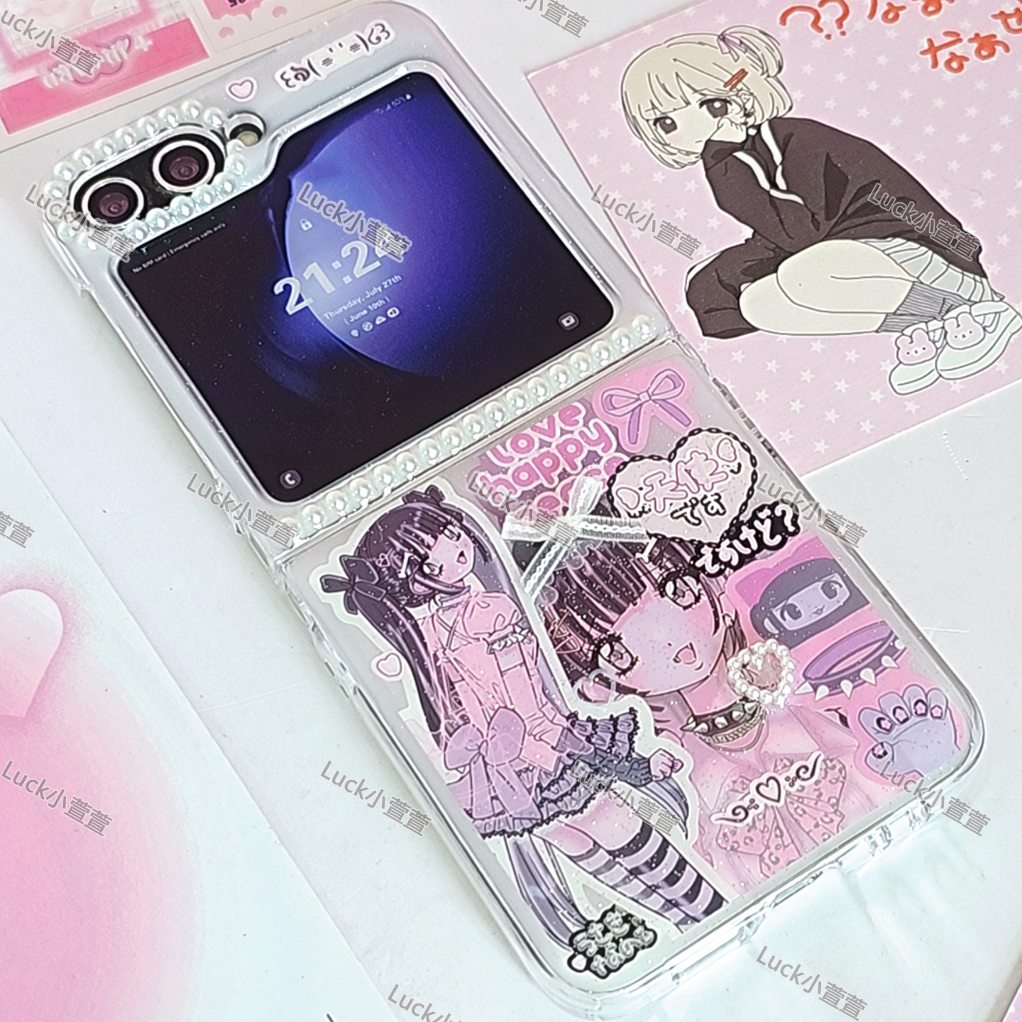 动漫Y2K甜酷女孩三星zflip7/6滴胶折叠手机壳oppoN3华为puraX/nova可爱少女心vivoX荣耀V小米mixflip2/moto50