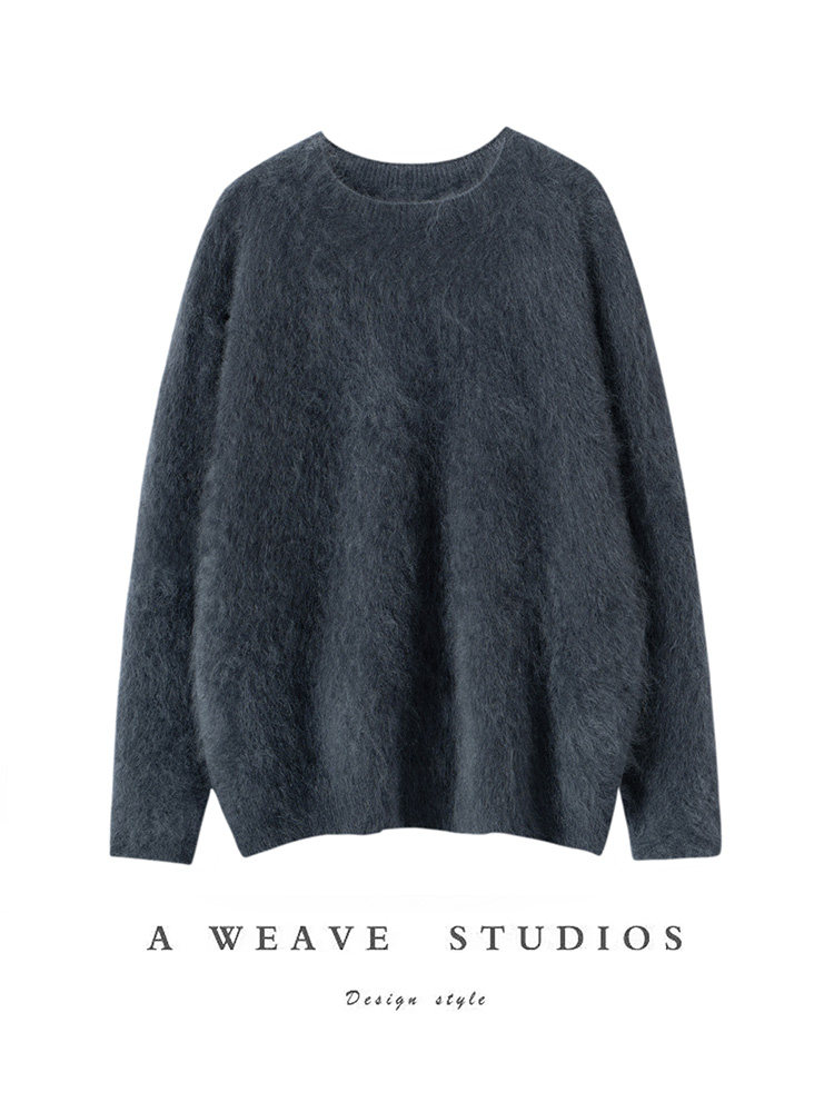 thumbnail for Seamless one-piece brushed 100% pure cashmere sweater, women's crewneck sweater, loose and lazy, autumn 2025 winter base layer
