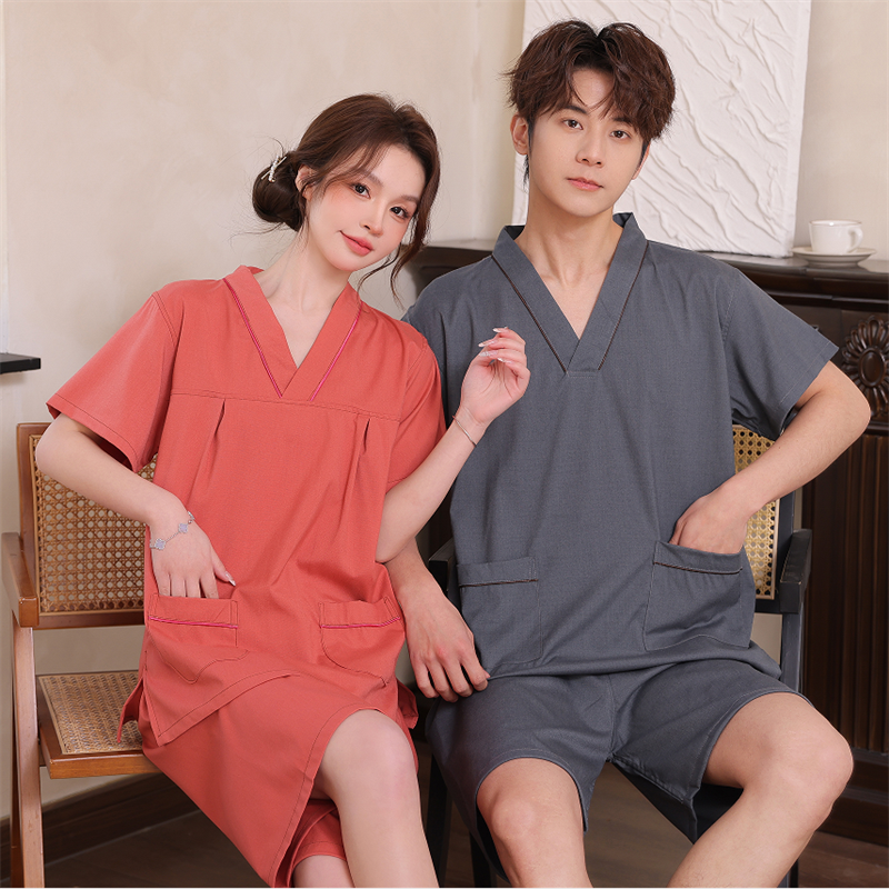 汗蒸服浴服纯棉大码桑拿洗浴服套装家居服睡衣男女情侣按摩足疗服