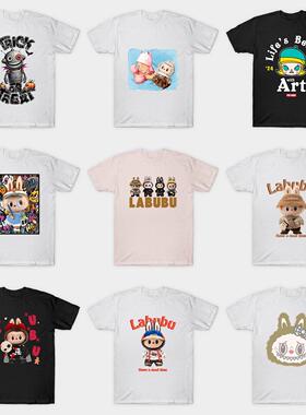 拉布布oversize短袖男大码labubu潮牌夏季宽松潮牌情侣欧美男装