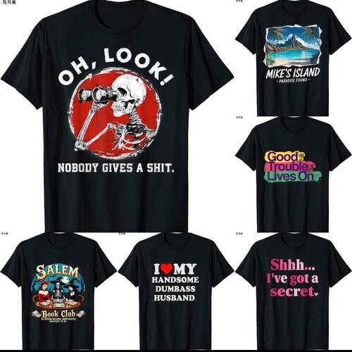 花可美欧美中性纯棉简约动漫纯棉男女洗水学生宽松百搭t恤