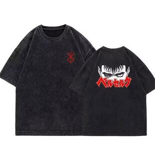 高街短袖 花可美动漫t恤男夏潮牌潮流美式 复古洗旧衣服大码