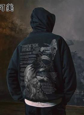 Forgive Them美式复古做旧动漫纯棉男女洗水卫衣宽松长袖外套