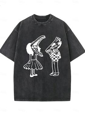 Beetlejuice夏季新款男女宽松圆领短袖T恤潮流印花图案休闲上衣