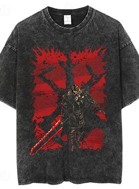 Berserk T-Shirt Anime Vintage Washed Tshirt 100%Cotton Grap