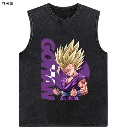 Dragon Ball Z复古街头风七龙珠无袖T恤男女宽松纯棉做旧水洗潮牌