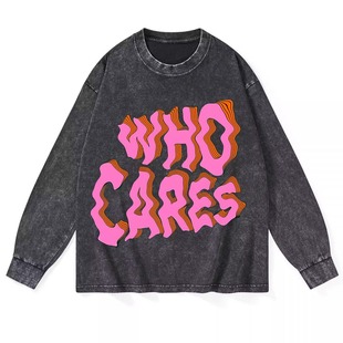 学生宽松t恤 复古做旧动漫纯棉男女洗水长袖 花可美新款 美式