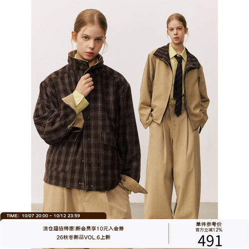 LR MADE 26AW 双面穿 纯色绒面/磨毛格纹 秋冬复古立翻领外套夹克
