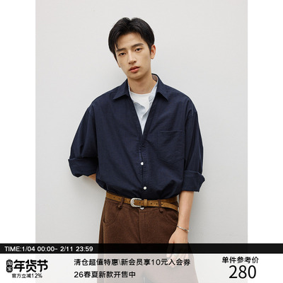 LR MADE 25AW 深V翻领 撞色立领门襟 假两件层次感 休闲长袖衬衫