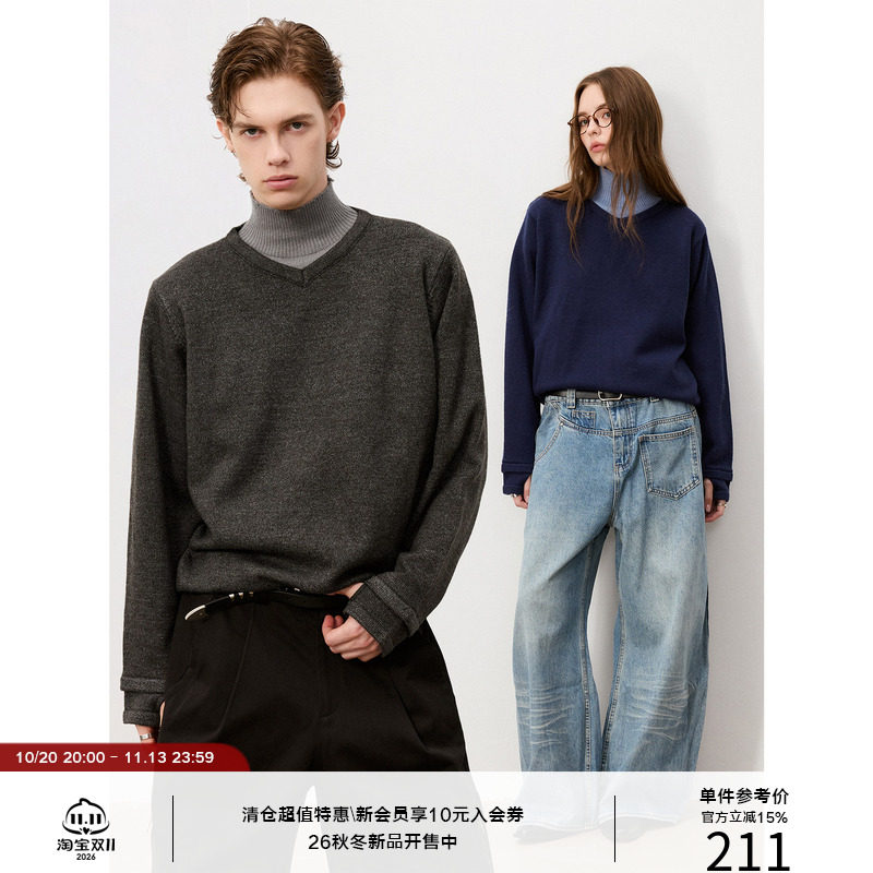 LR MADE 26AW 假两件撞色双领内搭 袖口指套 羊毛毛衣高领针织衫
