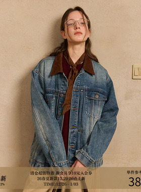 LR MADE 25AW 撞色麂皮领 多重水洗做旧 复古双袋牛仔外套夹克