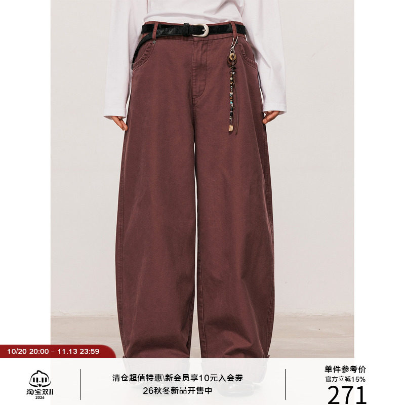 LR MADE 26AW 洗褪复古色系 脚口翻折四合袢扣 纯棉工装直筒长裤