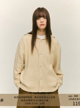 LR MADE 24AW 立体格纹提花 大翻领高领 慵懒保暖开衫毛衣针织衫