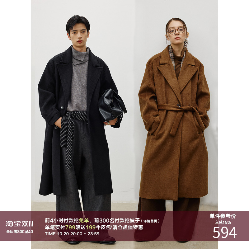 LR MADE 25AW 重磅羊毛 系带长款 戗驳领切斯特通勤大衣毛呢外套