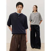 细坑条绞花 26SS 慵懒老钱 假两件亨利领针织衫 T恤 短袖 MADE