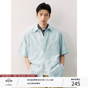 LR MADE 流苏暗方格 立体绣线 轻薄棉感 休闲方领短袖衬衫