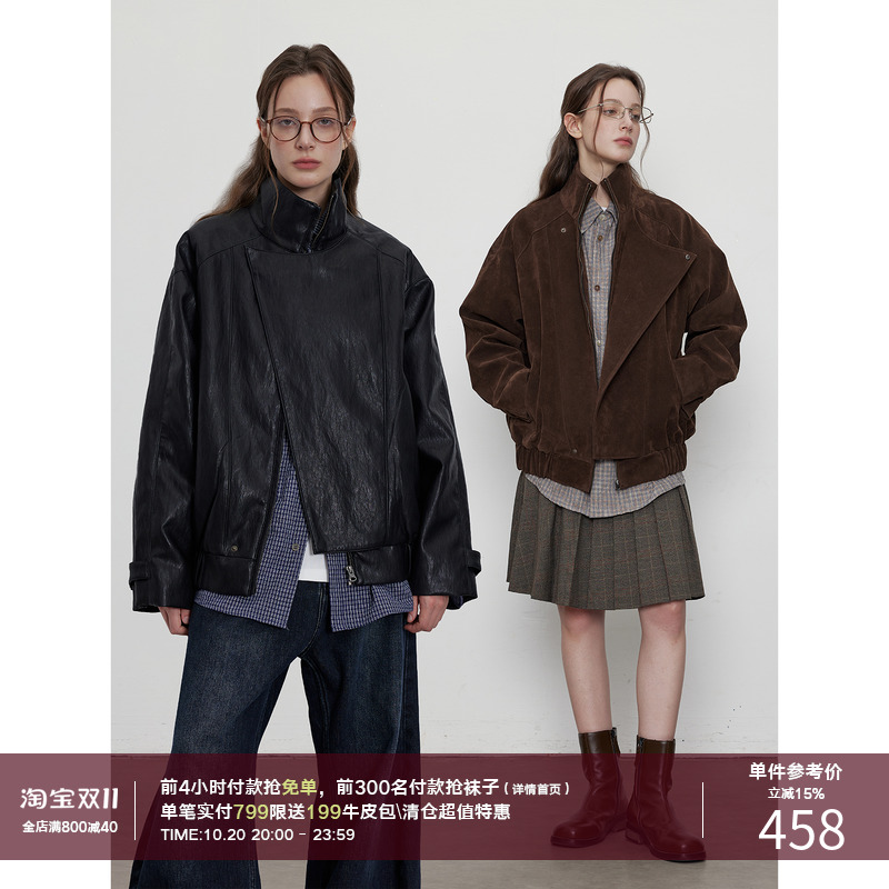 LR MADE 25AW 不对称活片门档 单面植绒/金属丝PU皮 复古夹克外套