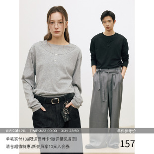 MADE 假两件双层圆领长袖 26SS 亚麻感棉料 T恤 弧形外层亨利领