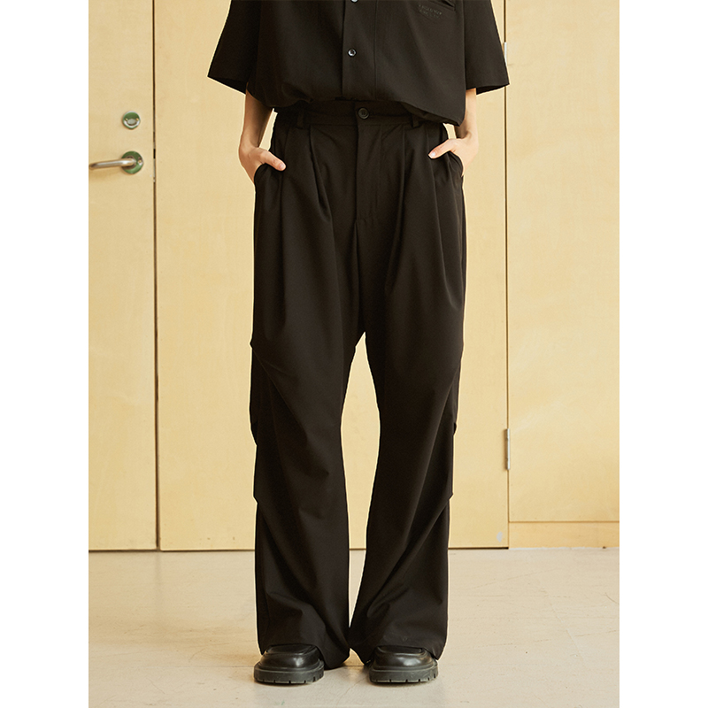 LRMADE23SS褶皱微喇西裤