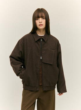 LR MADE 24AW 活片斜压线袋 质感重磅毛呢 复古保暖夹克外套