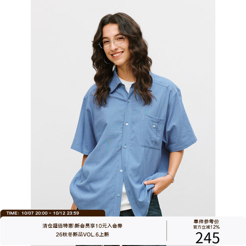 LR MADE 26SS 撞色拼扣 错位贴袋 色织格纹 复古格子宽松短袖衬衫