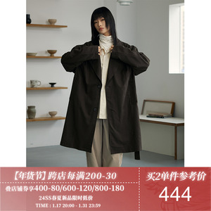 LR MADE 23AW 莱赛尔羊毛混纺 简约飘带廓形磨毛感平驳领长款大衣