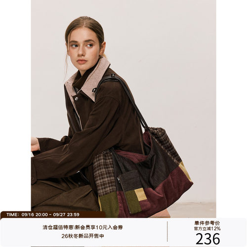 LR MADE 26AW 撞色面料拼接 百家布大容量hobo单肩手提包 附小包