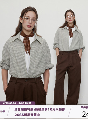 LR MADE 双色编织细格纹 微皱感 单穿叠穿复古格子衬衫