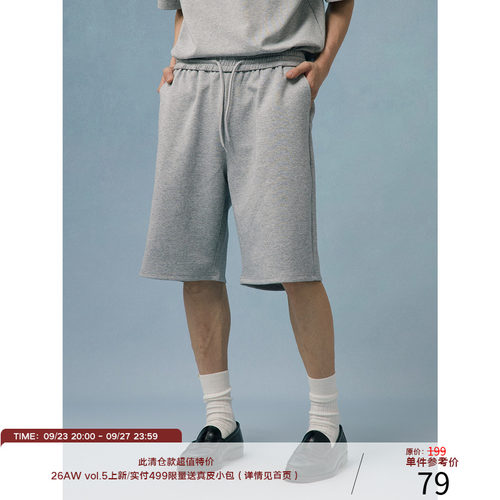 LR MADE 慵懒抗皱太空棉 休闲复古运动抽绳五分短卫裤