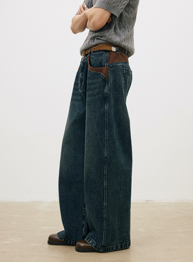 LR MADE 26SS 局部撞色麂皮拼接 13OZ复古直筒水洗牛仔长裤