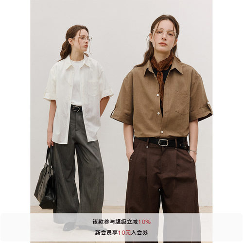 LR MADE 26SS 翻折袖口袢扣 莱赛尔亚麻混纺 复古工装短袖衬衫