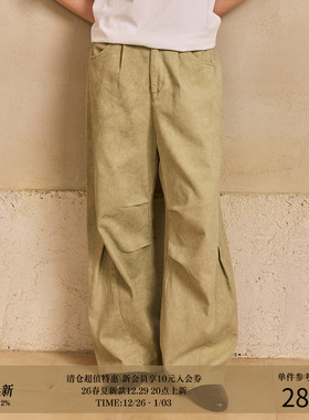 LR MADE 25AW 复古洗褪肌理纹路 立褶洗水做旧棉 A字休闲长裤