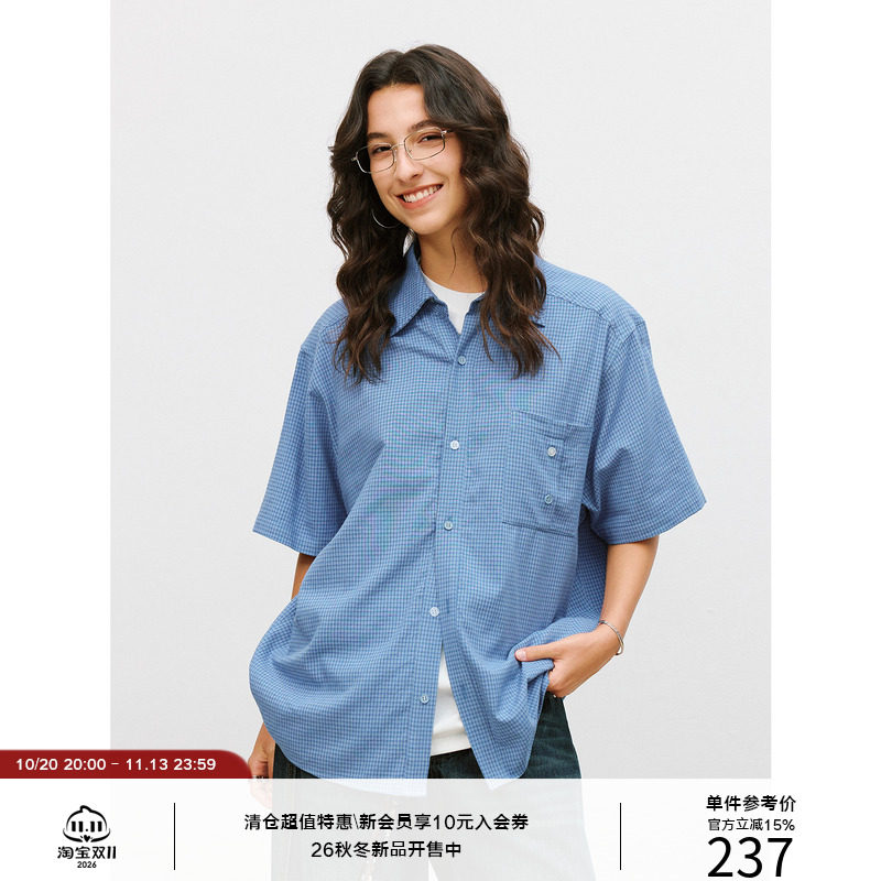 LR MADE 26SS 撞色拼扣 错位贴袋 色织格纹 复古格子宽松短袖衬衫
