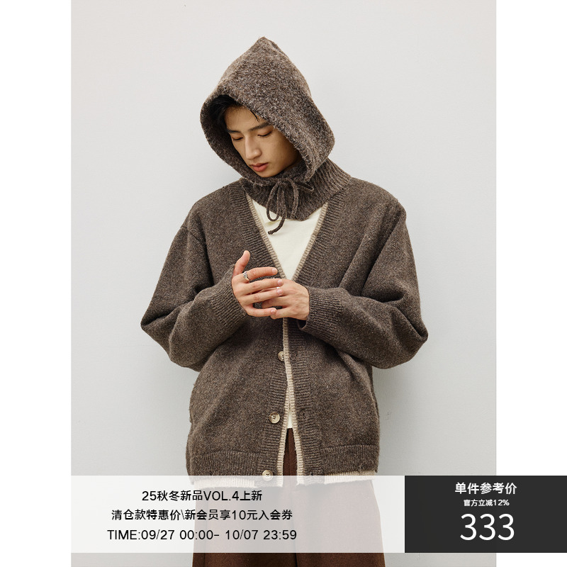 LR MADE 25AW 局部层次拼色 不规则挑磨门襟 保暖v领毛衣针织开衫