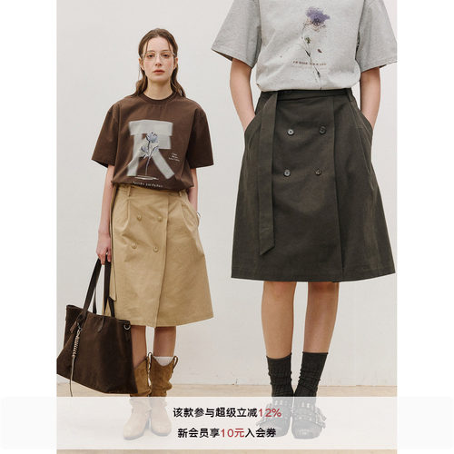 LR MADE 26SS 女装单品 双排扣可拆卸腰带 百搭休闲工装A字半身裙