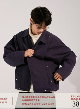 LR MADE 24AW 前片大活褶 质感铆钉 洗水做旧料 保暖夹棉夹克外套