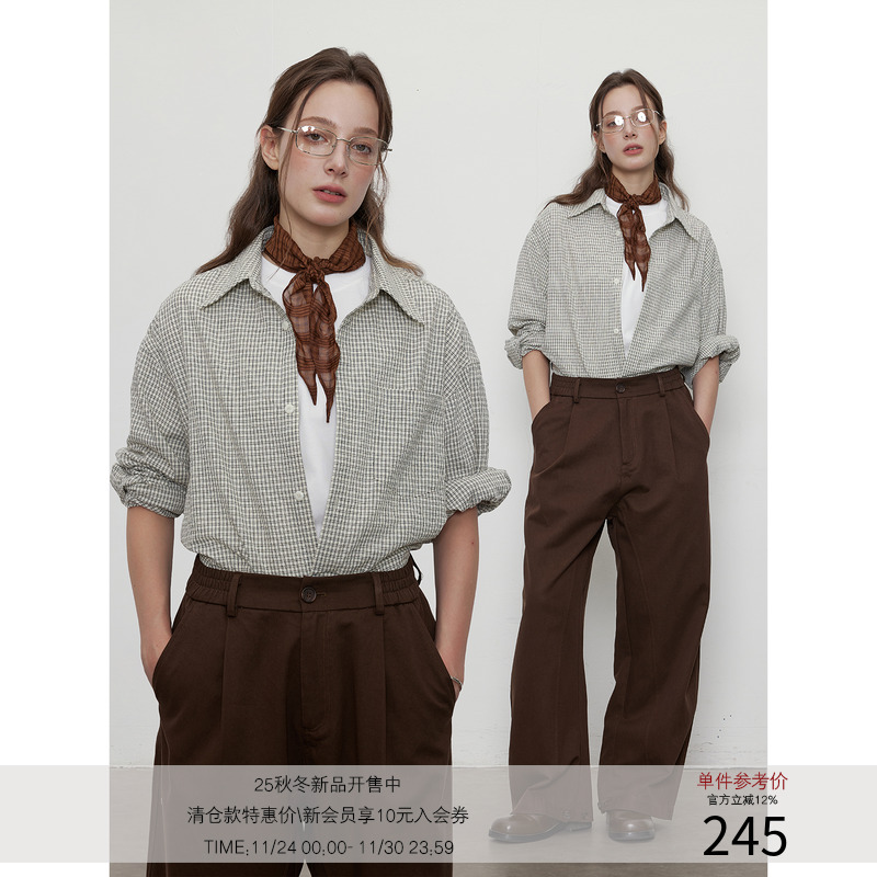 LR MADE 25AW 双色编织细格纹 微皱感 单穿叠穿复古格子衬衫