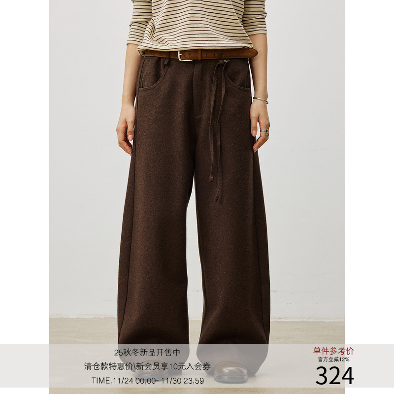 LR MADE 25AW 羊毛麻混纺 重磅复合挺阔 保暖毛呢无褶飘绳长西裤